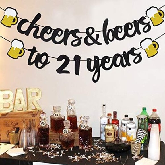 2pcs. 21st Birthday Decorations, "Cheers & Beers" & "to 21 years" Party Supplies - Picture 1 of 6